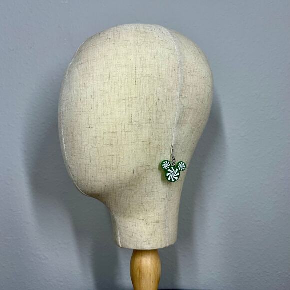 Peppermint Mickey Earrings | Disney-Inspired Christmas Glitter Acrylic Earrings - Picture 2 of 3